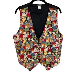 Vintage colorful novelty cartoon children print vest kitschy size large